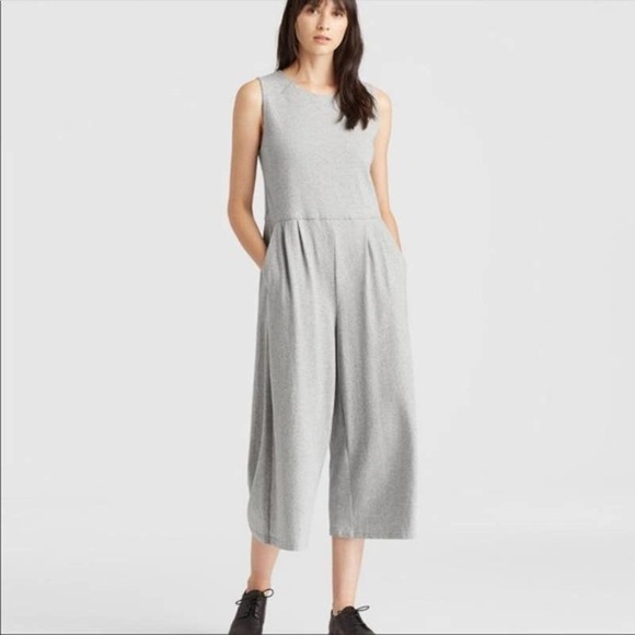 Eileen Fisher Gray Organic Cotton Knit Moon Romper/Jumpsuit - Picture 1 of 13